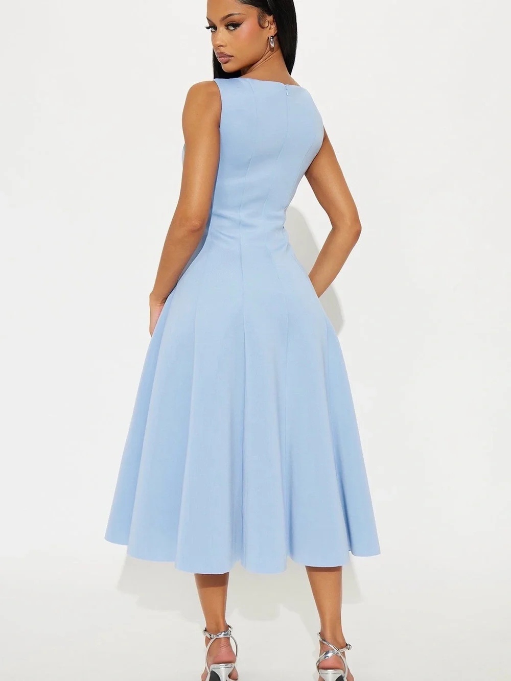Fashion Nova Light Blue Sleeveless Fit-and-Flare Midi Dress